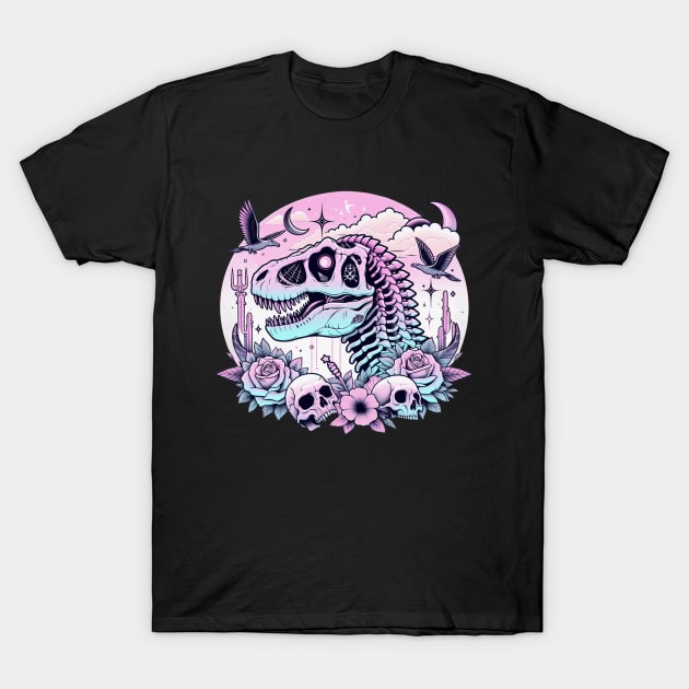 T Rex Skull Pastel Goth Aesthetic Creepy Cute Halloween T-Shirt by pixeldefiance